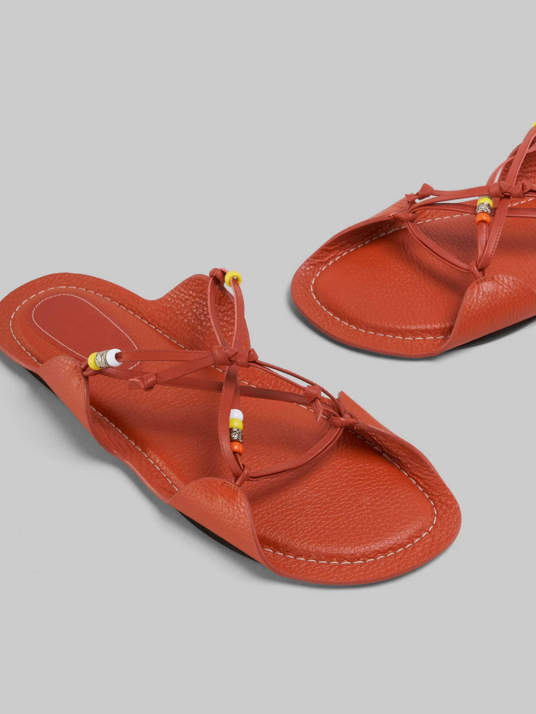 Women Marni X No Vacancy Inn -Red Leather Sandals With Beads