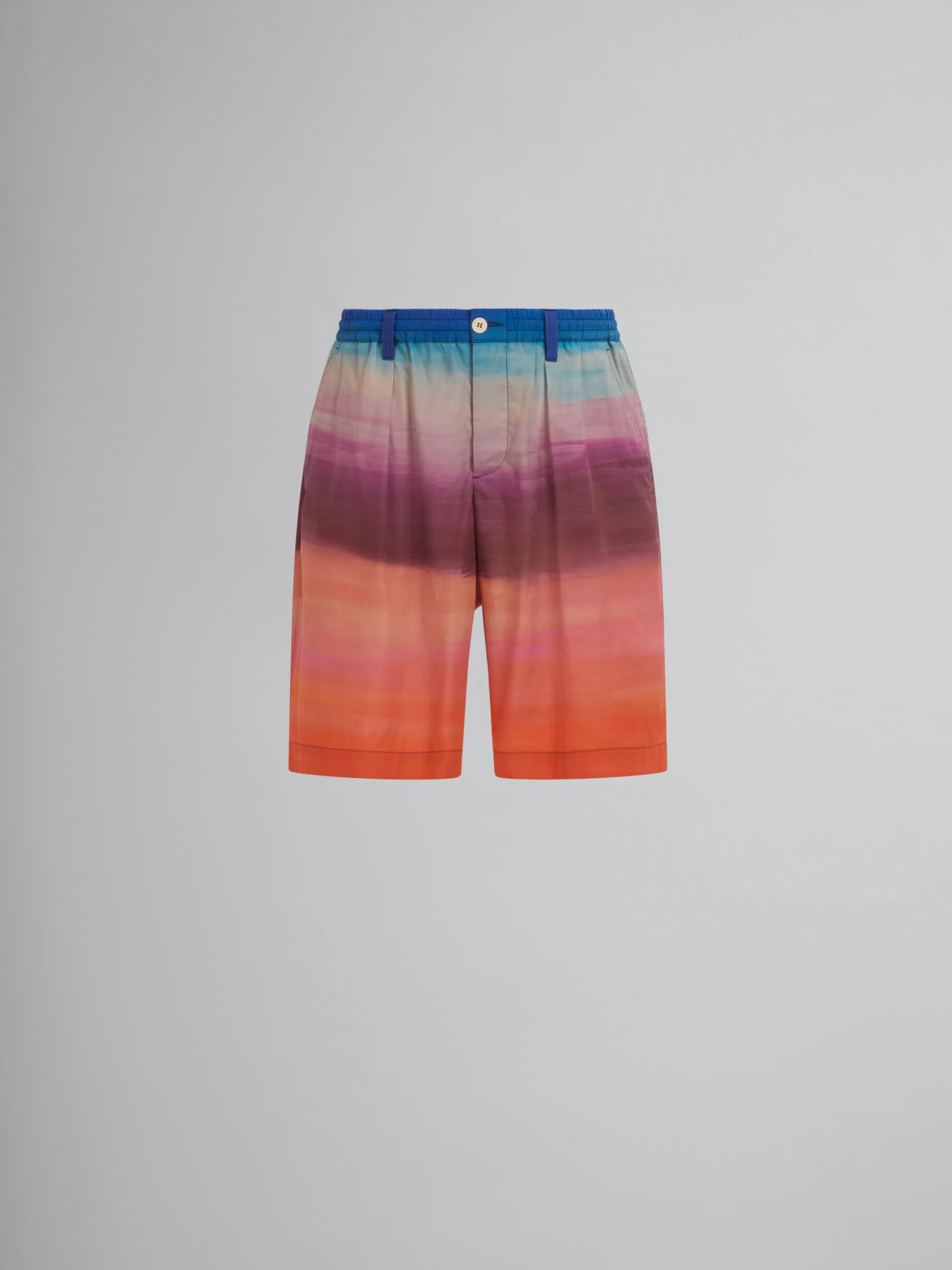 Men Marni Poplin Stretch Waist Shorts With Dark Side Of The Moon Print