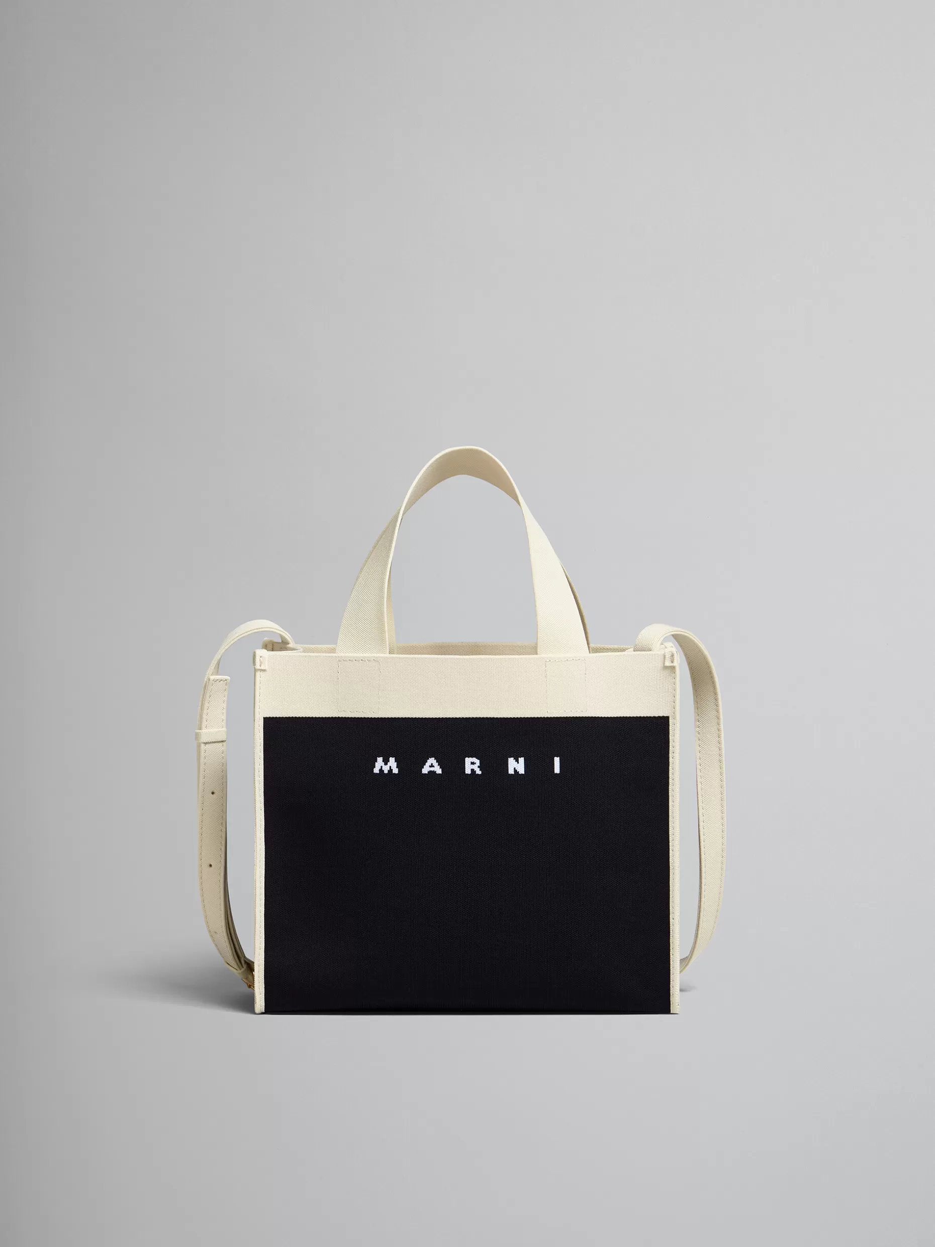 Women Marni Small Shopping Bag In Black And White Jacquard
