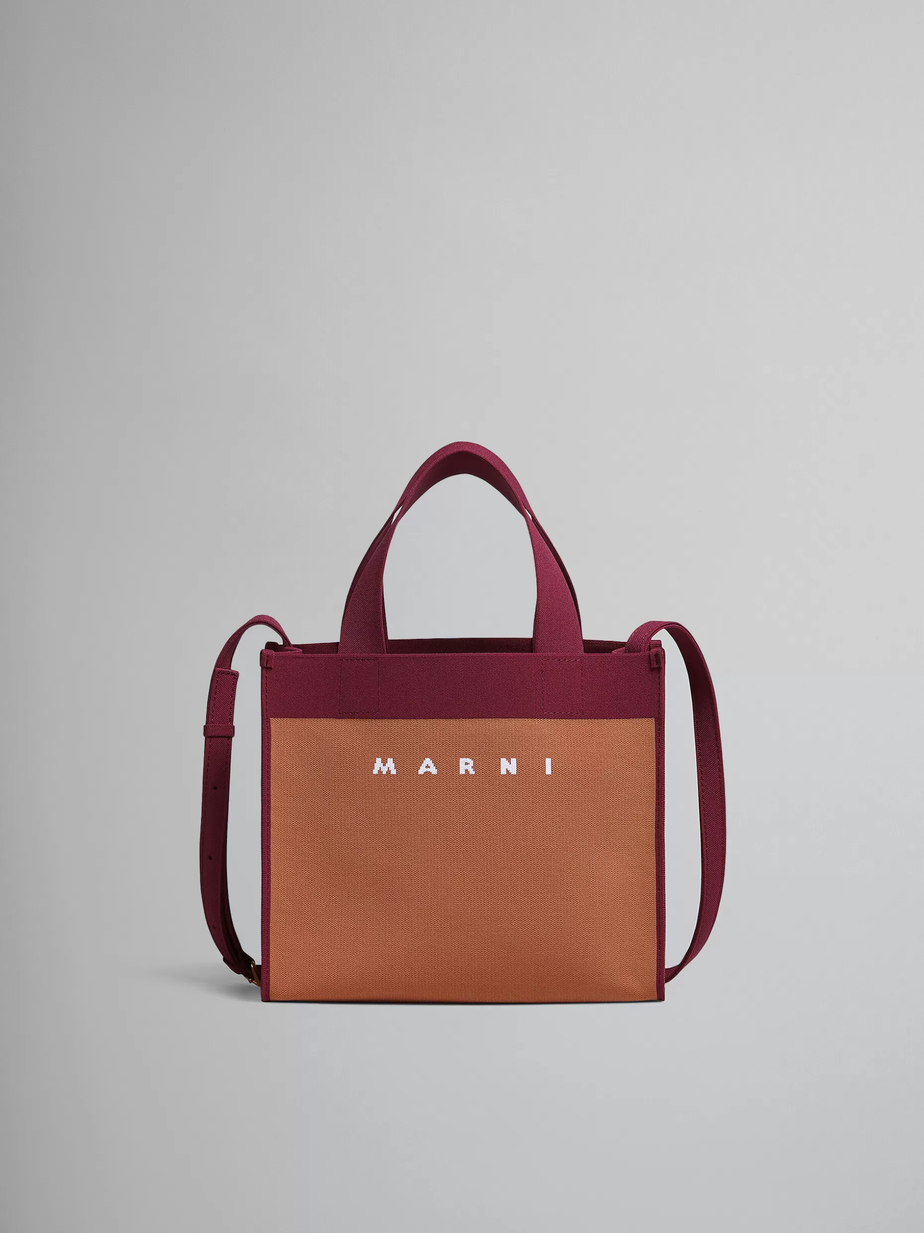 Women Marni Small Shopping Bag In Brown And Purple Jacquard