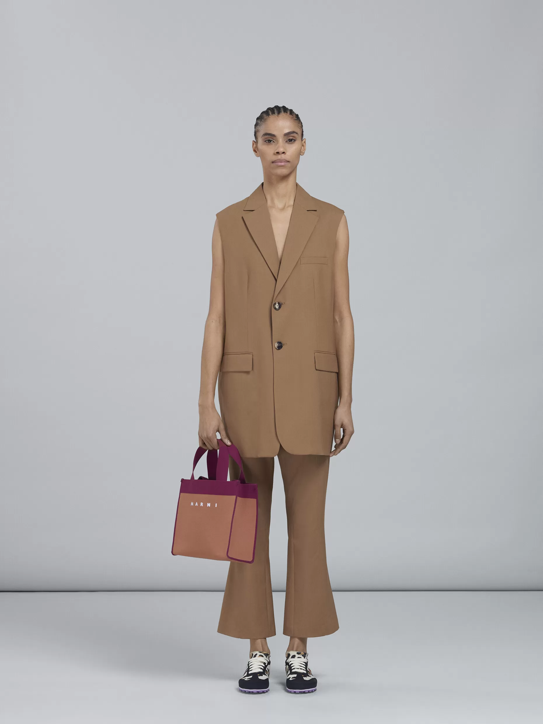 Women Marni Small Shopping Bag In Brown And Purple Jacquard