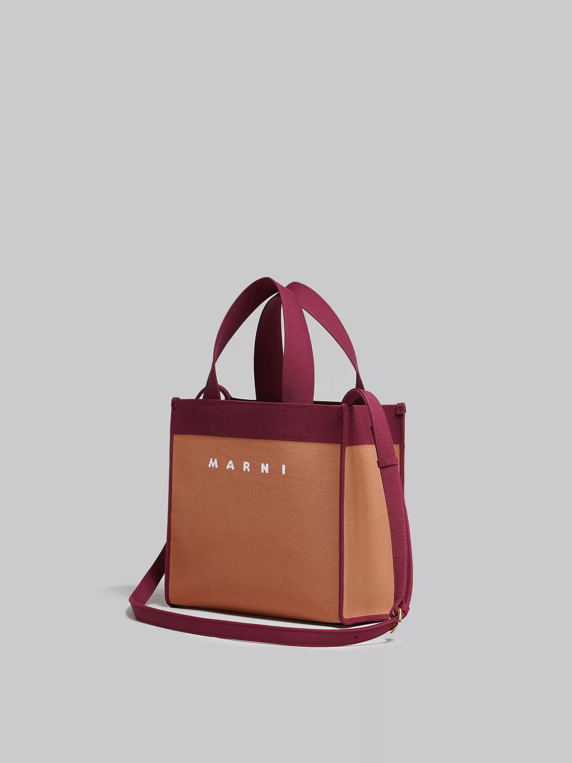 Women Marni Small Shopping Bag In Brown And Purple Jacquard