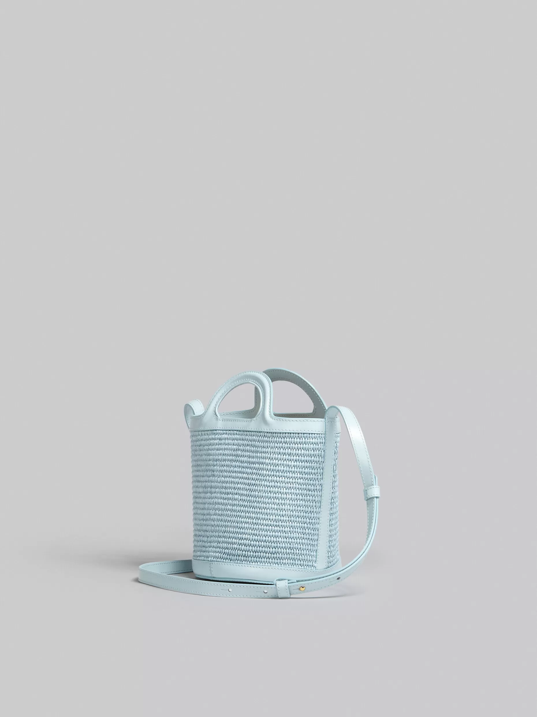 Women Marni Tropicalia Small Bucket Bag In Light Blue Leather And Raffia