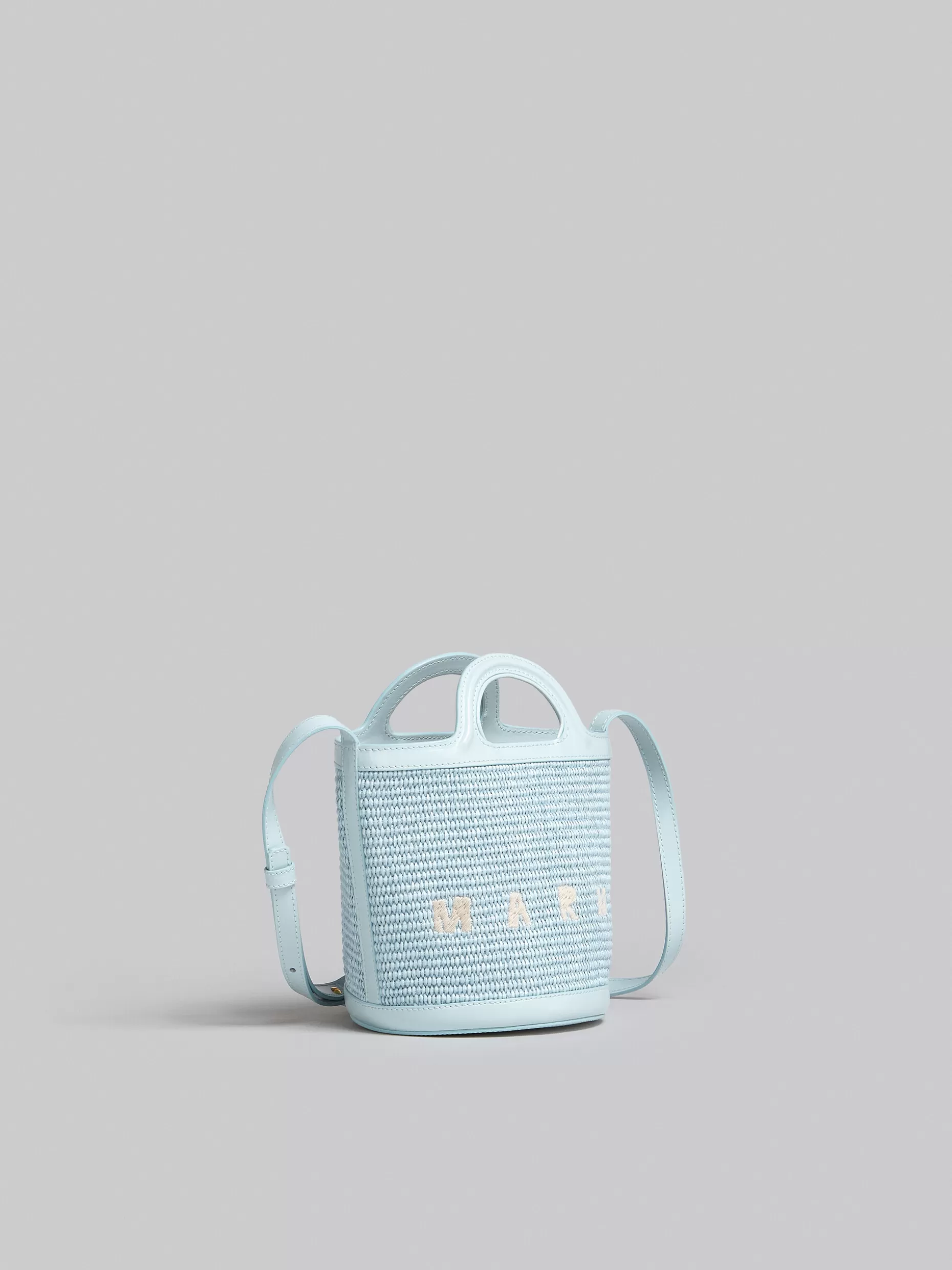 Women Marni Tropicalia Small Bucket Bag In Light Blue Leather And Raffia