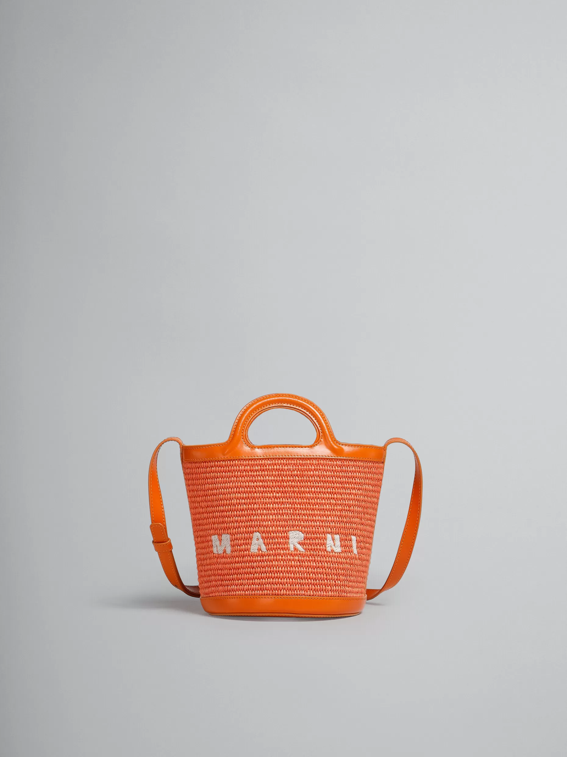 Women Marni Tropicalia Small Bucket Bag In Orange Leather And Raffia