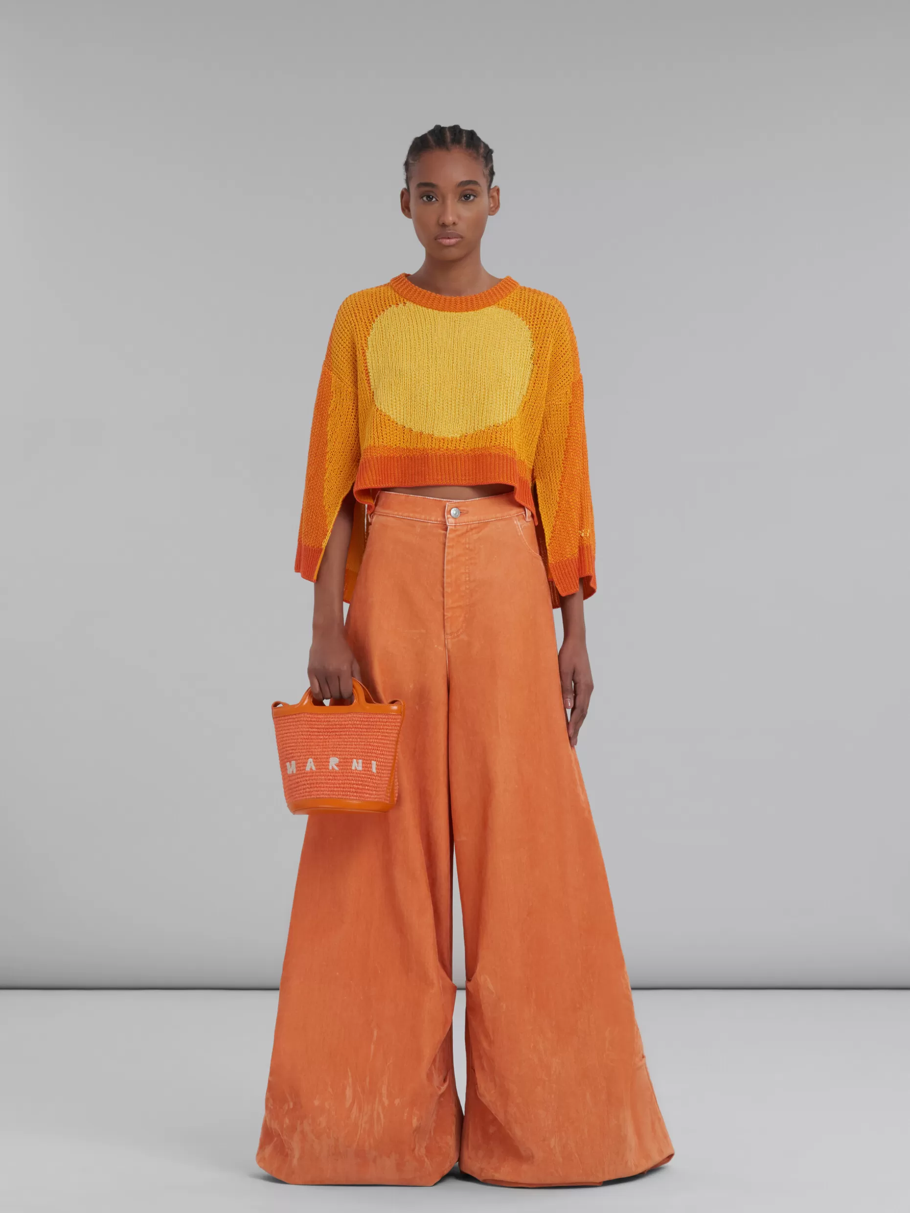 Women Marni Tropicalia Small Bucket Bag In Orange Leather And Raffia