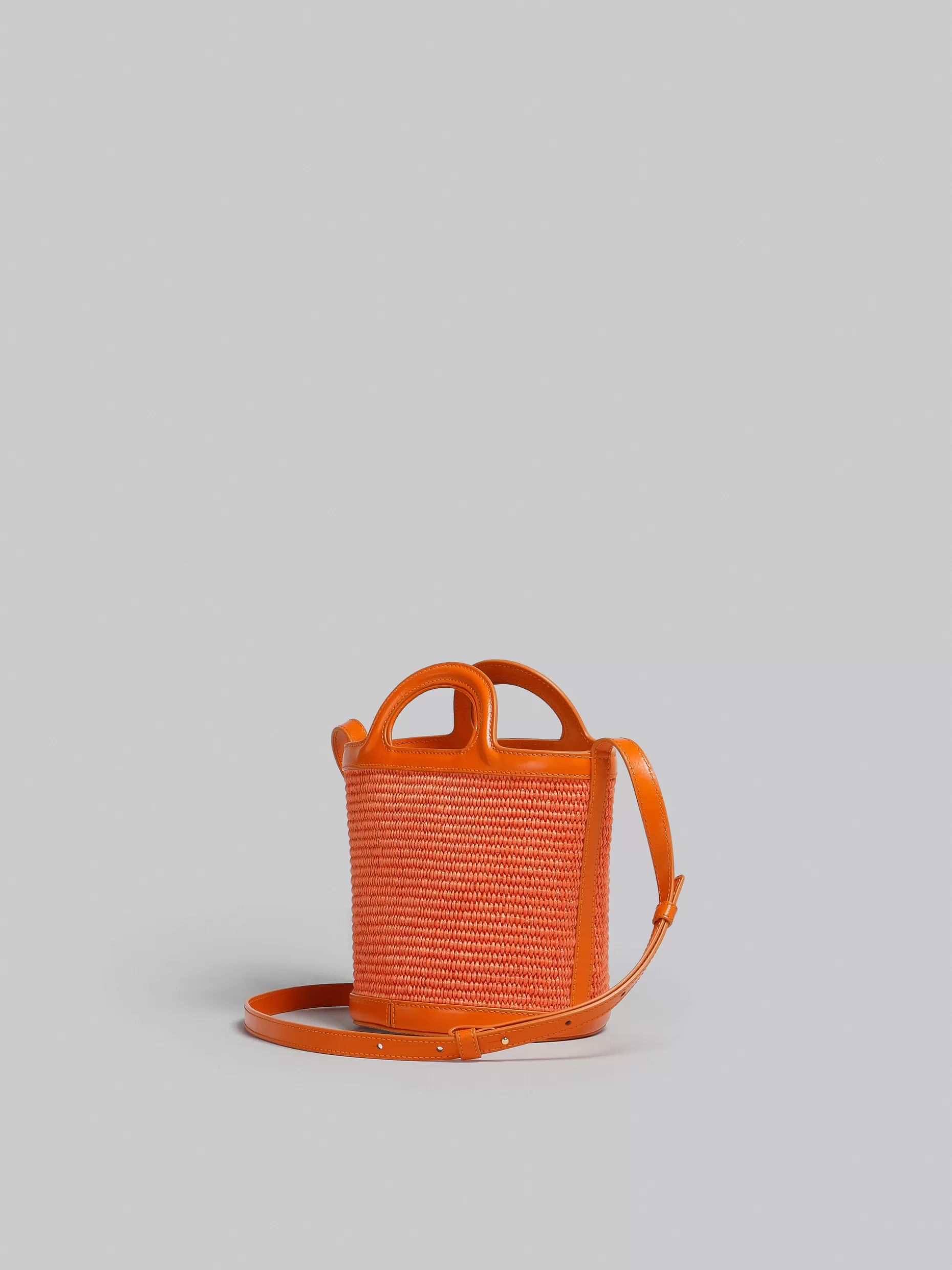 Women Marni Tropicalia Small Bucket Bag In Orange Leather And Raffia
