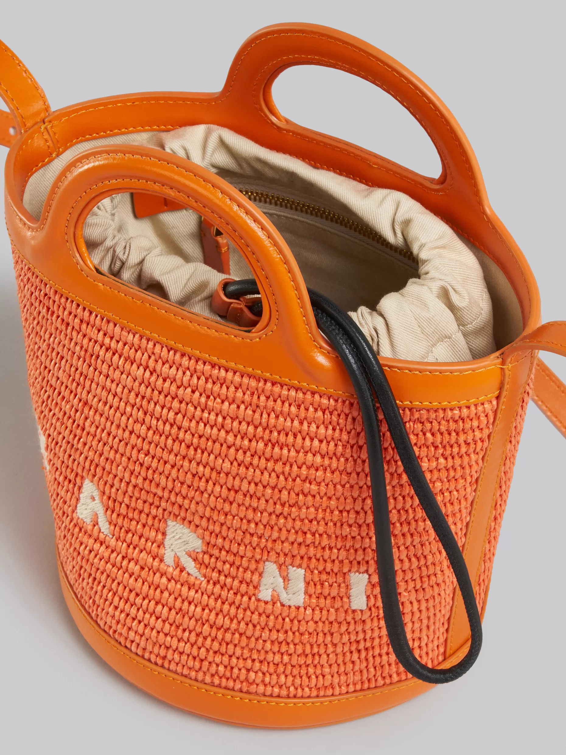 Women Marni Tropicalia Small Bucket Bag In Orange Leather And Raffia