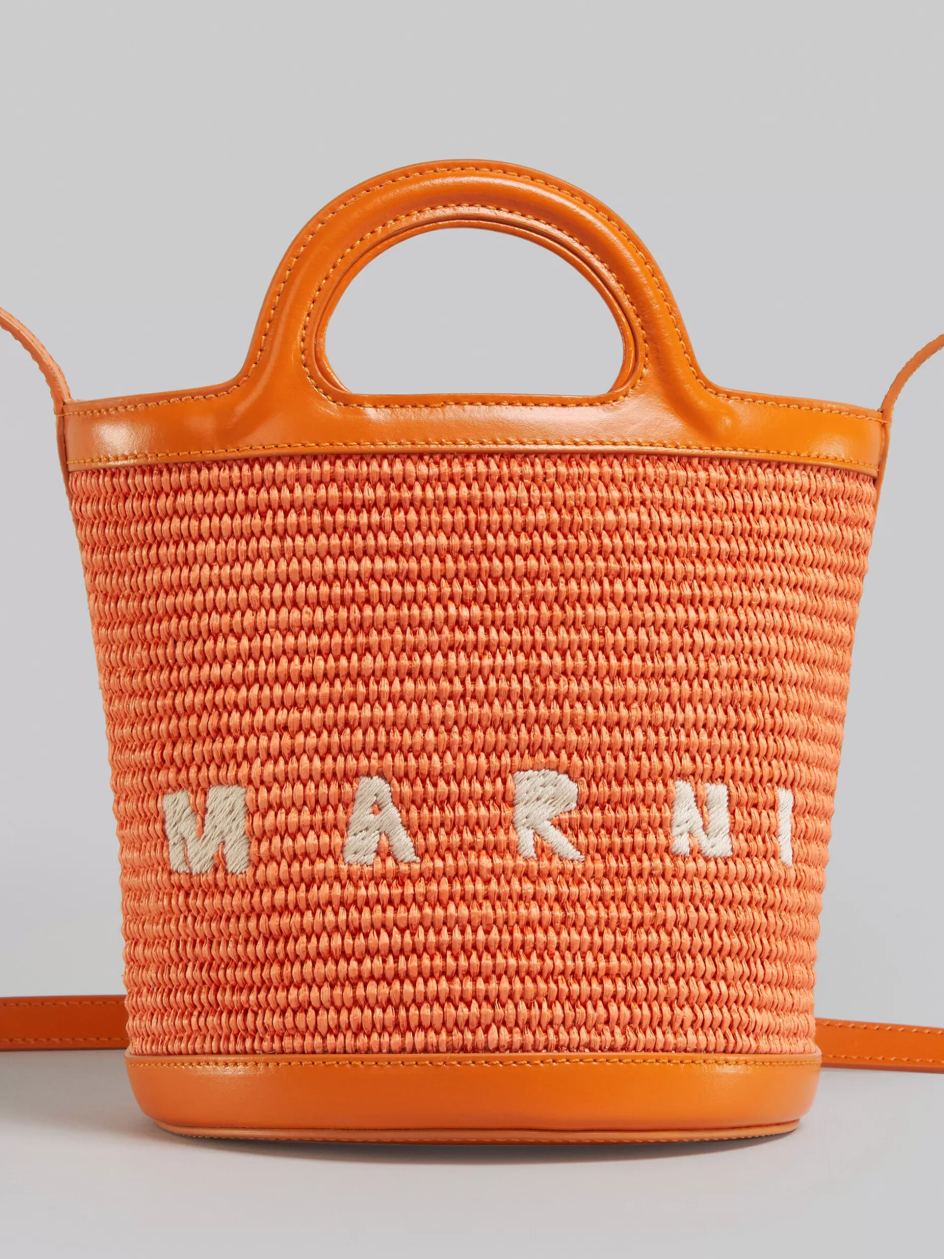 Women Marni Tropicalia Small Bucket Bag In Orange Leather And Raffia