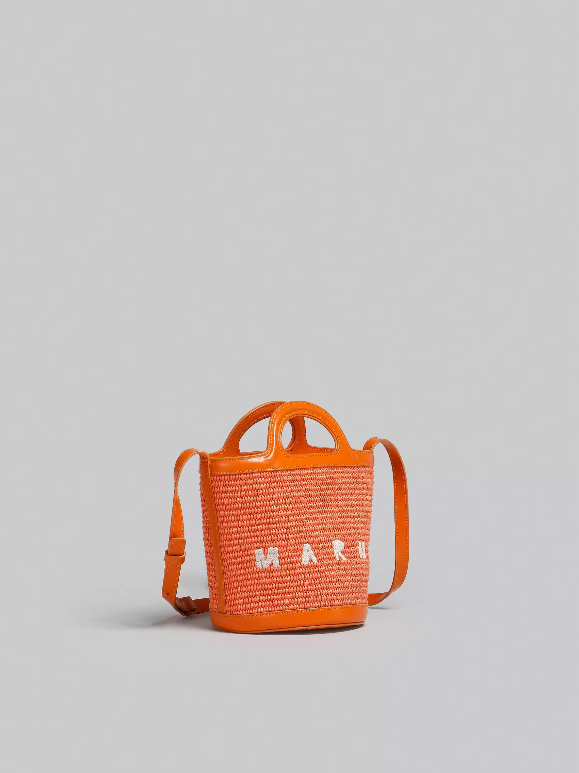 Women Marni Tropicalia Small Bucket Bag In Orange Leather And Raffia
